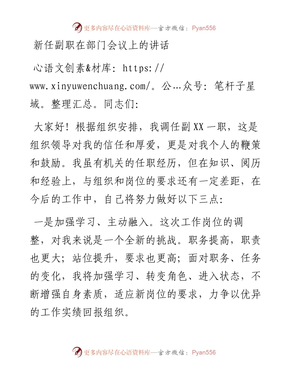 060804副职领导上任讲话范文.docx_第1页