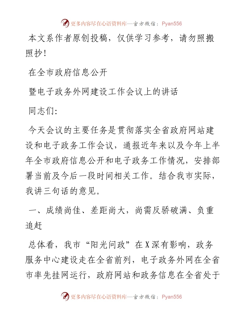 070302在全市政府信息公开暨电子政务外网建设工作会议上的.docx_第1页