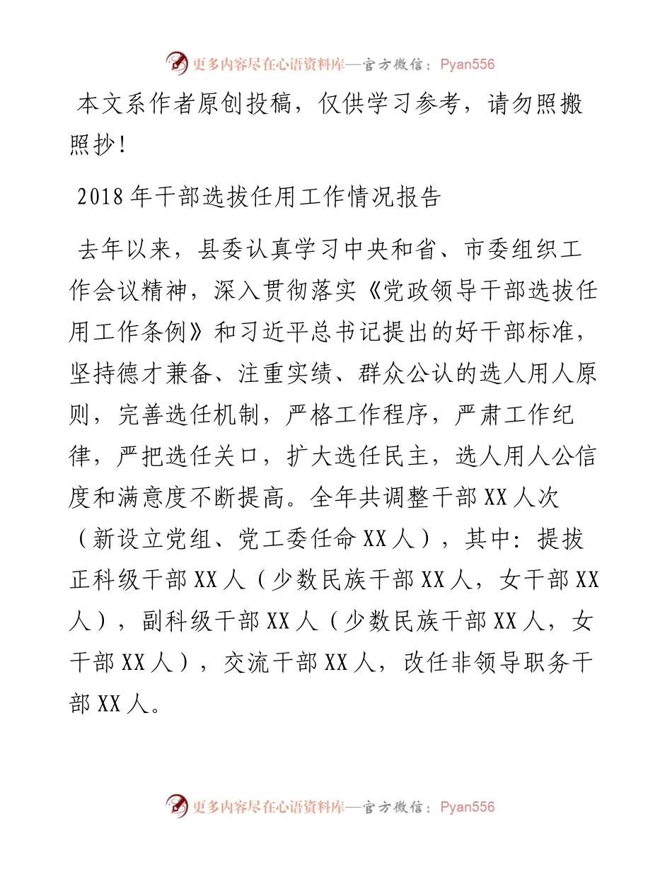 0318干部选拔任用工作情况报告（范文）.docx_第1页