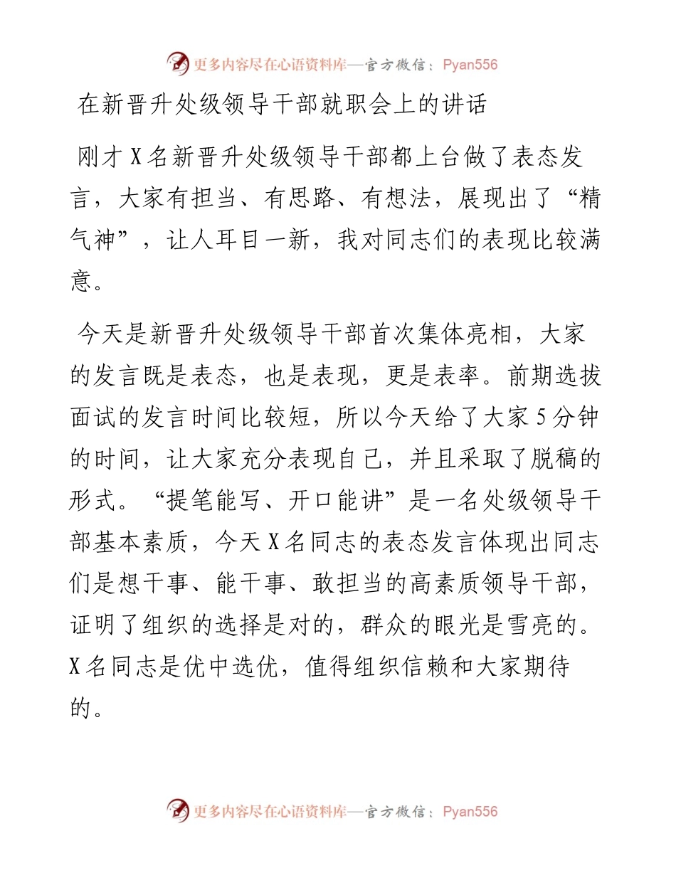 0222在新晋升处级领导干部就职会上的讲话.docx_第1页