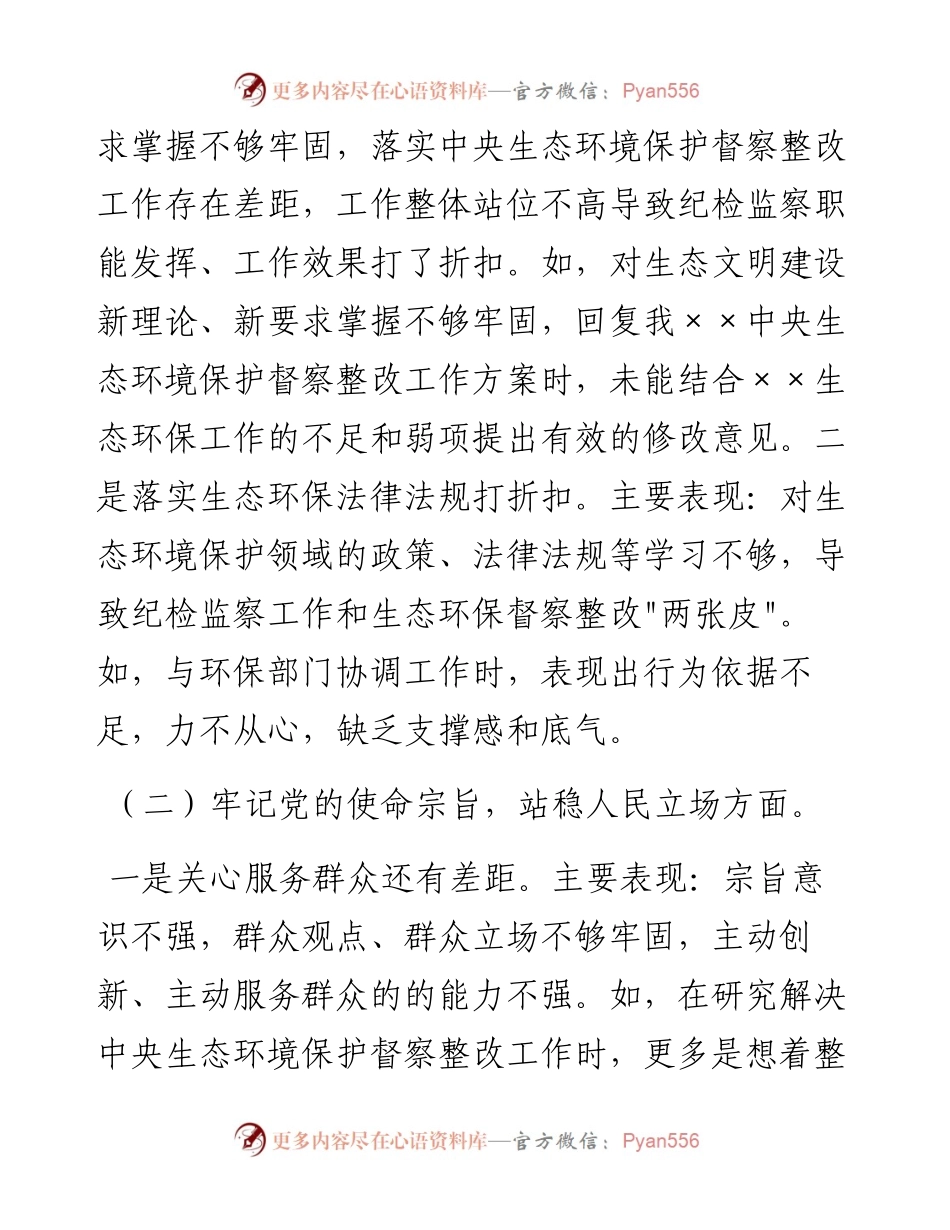 020313：纪委监委领导班子成员中央生态环境保护督察整改专题民主生活会个人发言提纲.docx_第2页