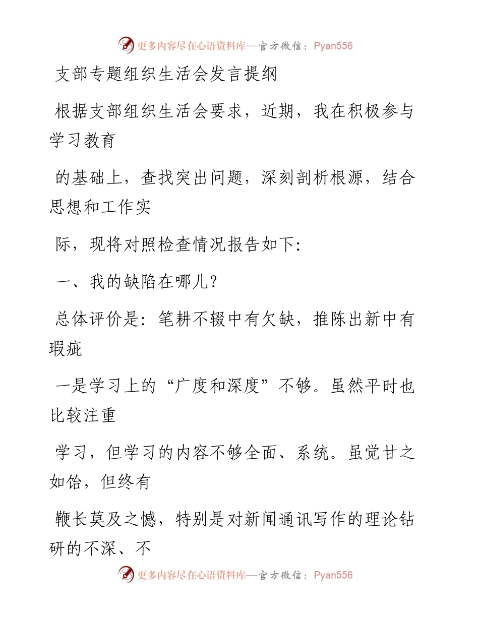 0610笔友分享支部专题组织生活会发言提纲.docx_第1页