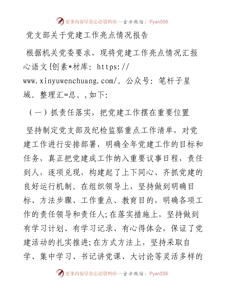 0808党支部关于党建工作亮点情况报告.docx_第1页