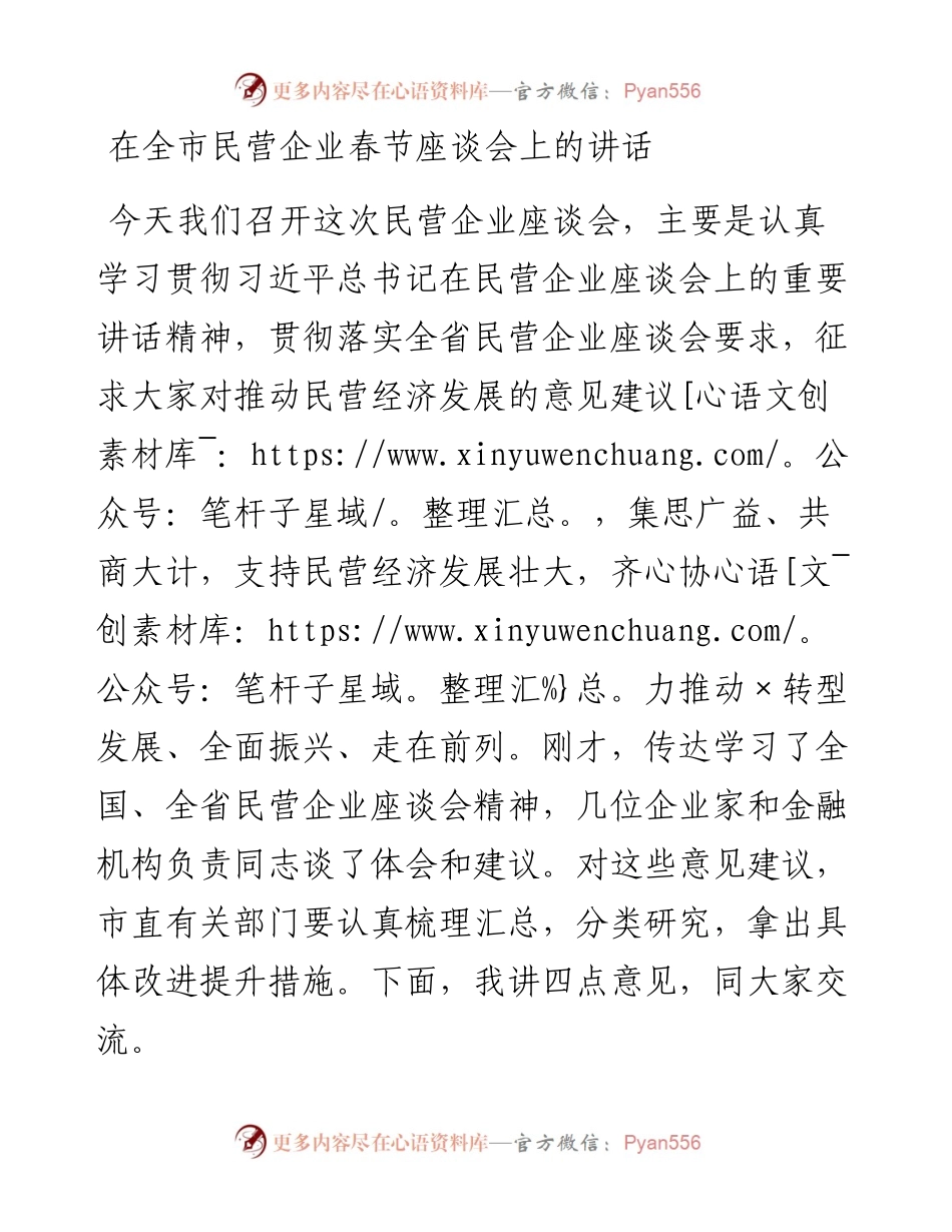 0213在全市民营企业春节座谈会上的讲话.docx_第1页