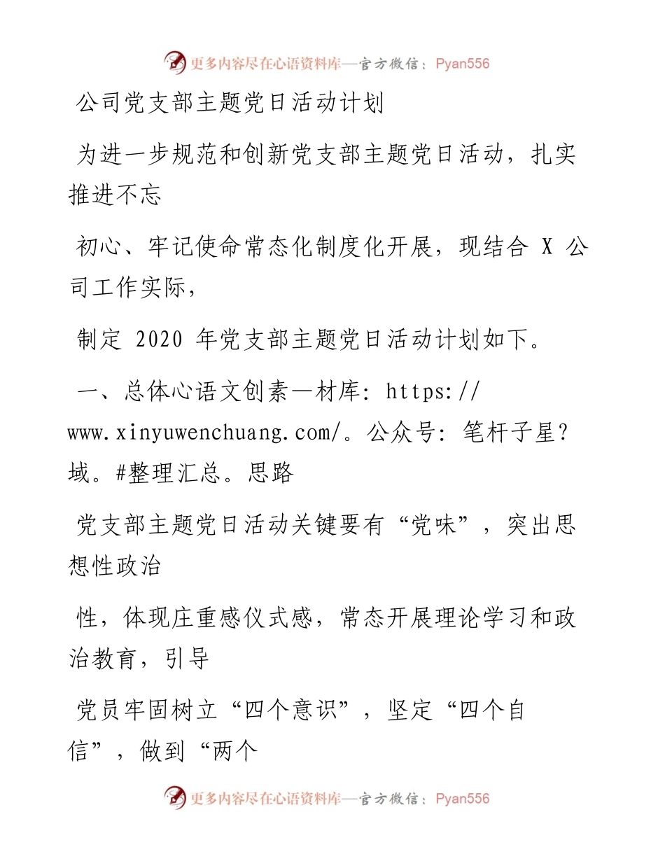 0325笔友分享公司党支部主题党日活动计划.docx_第1页