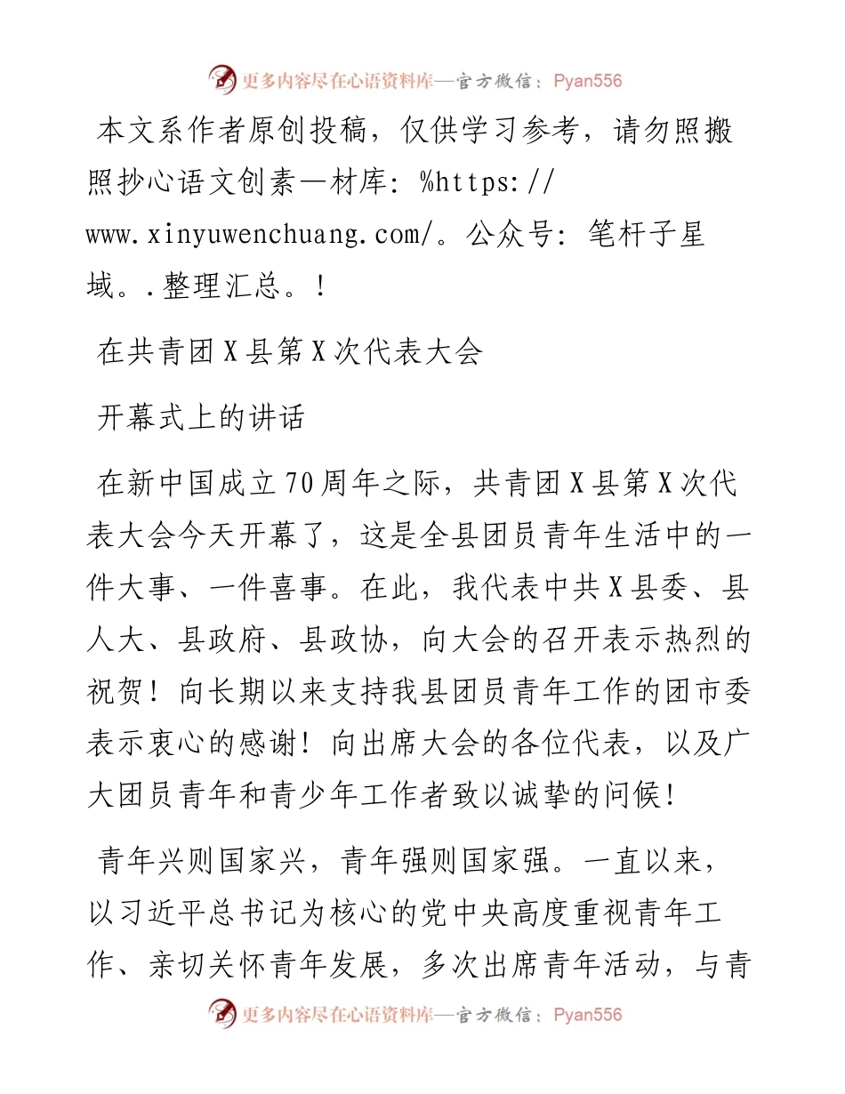 080301在共青团X次代表大会开幕式上的讲话.docx_第1页