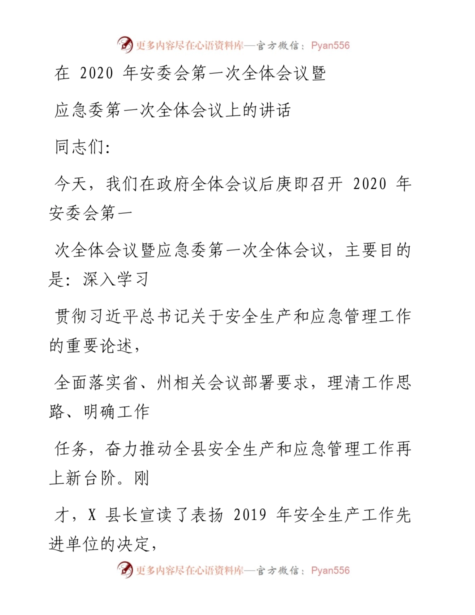 0403笔友分享在安委会第一次全体会议暨应急委第一次全体会议上的讲话.docx_第1页