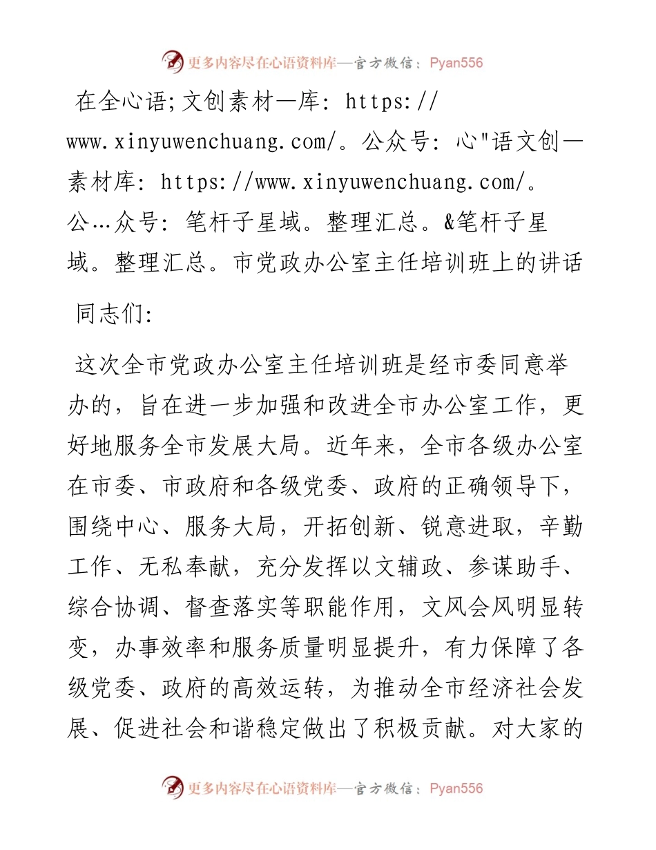073013在全市党政办公室主任培训班上的讲话.docx_第1页