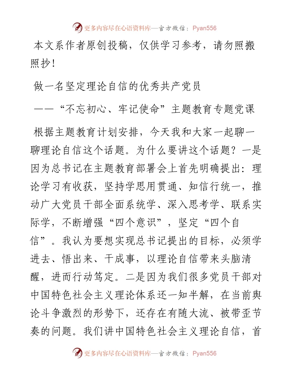 072506主题党课做一名坚定理论自信的优秀共产党员.docx_第1页