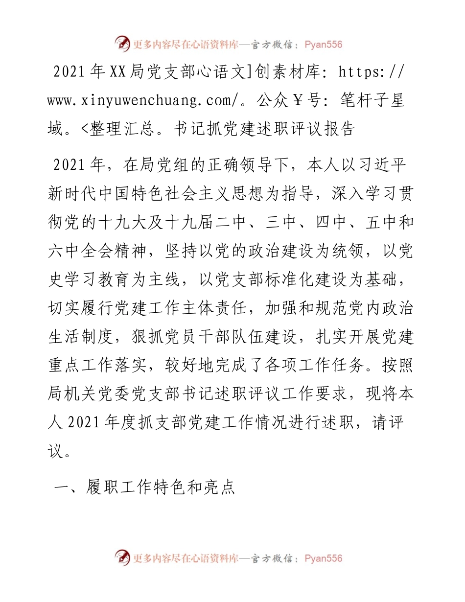 022151：XX局党支部书记抓党建述职评议报告.docx_第1页