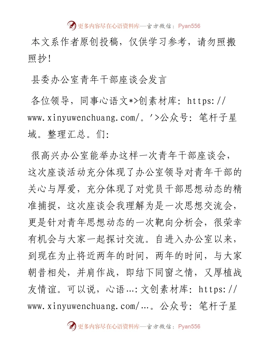 0211办公室青年干部座谈会发言（范文）.docx_第1页