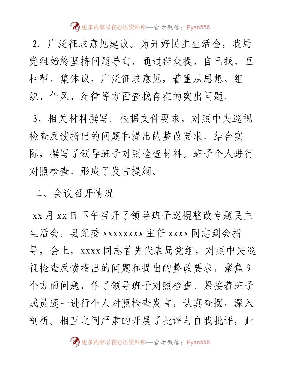0811X局党组巡视整改专题民主生活会情况报告.docx_第2页