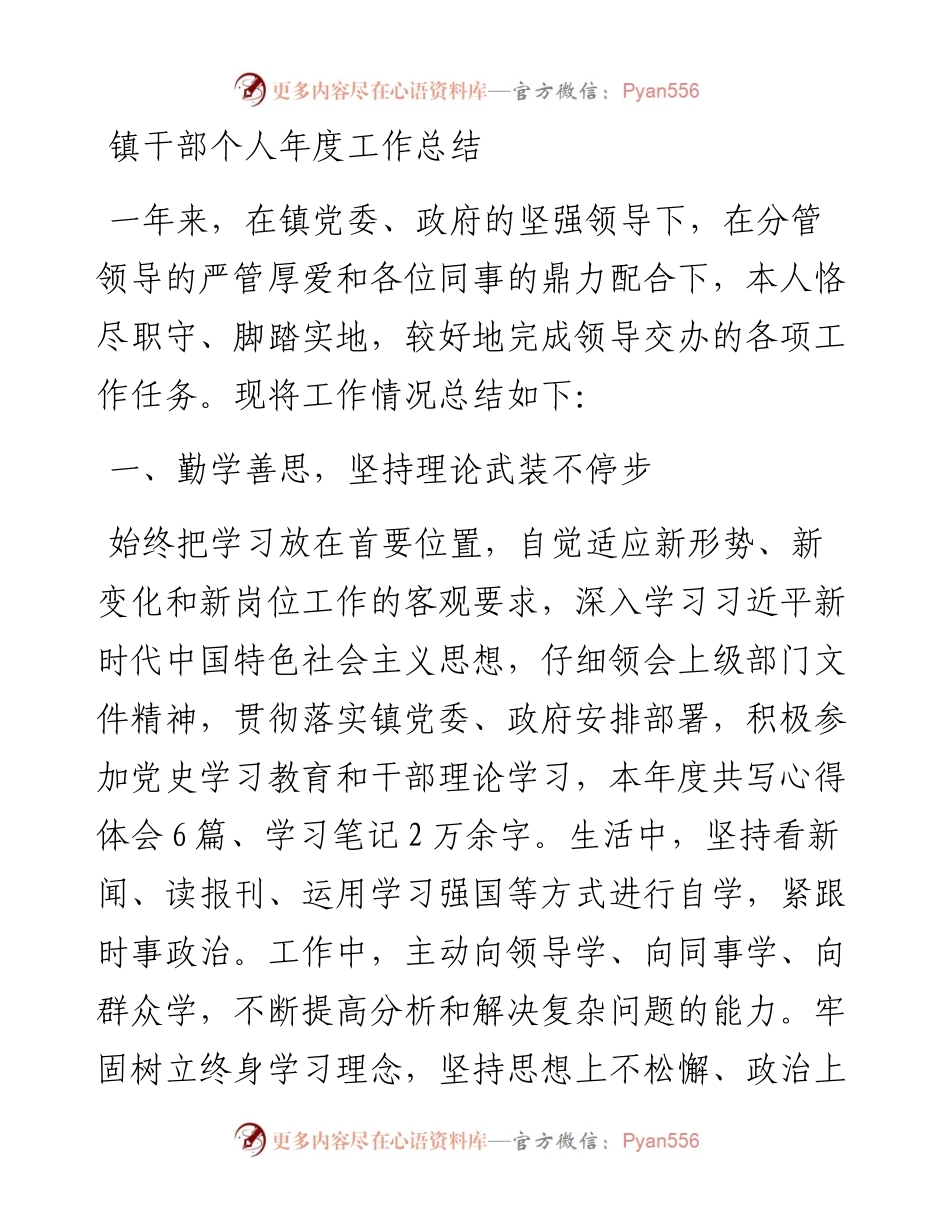 022336：镇干部个人年度工作总结.docx_第1页