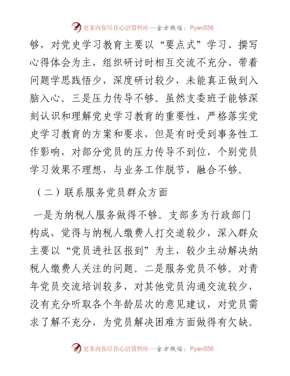 0819X县税务局机关党支部党史学习教育专题组织生活会检视剖析材料.docx_第2页