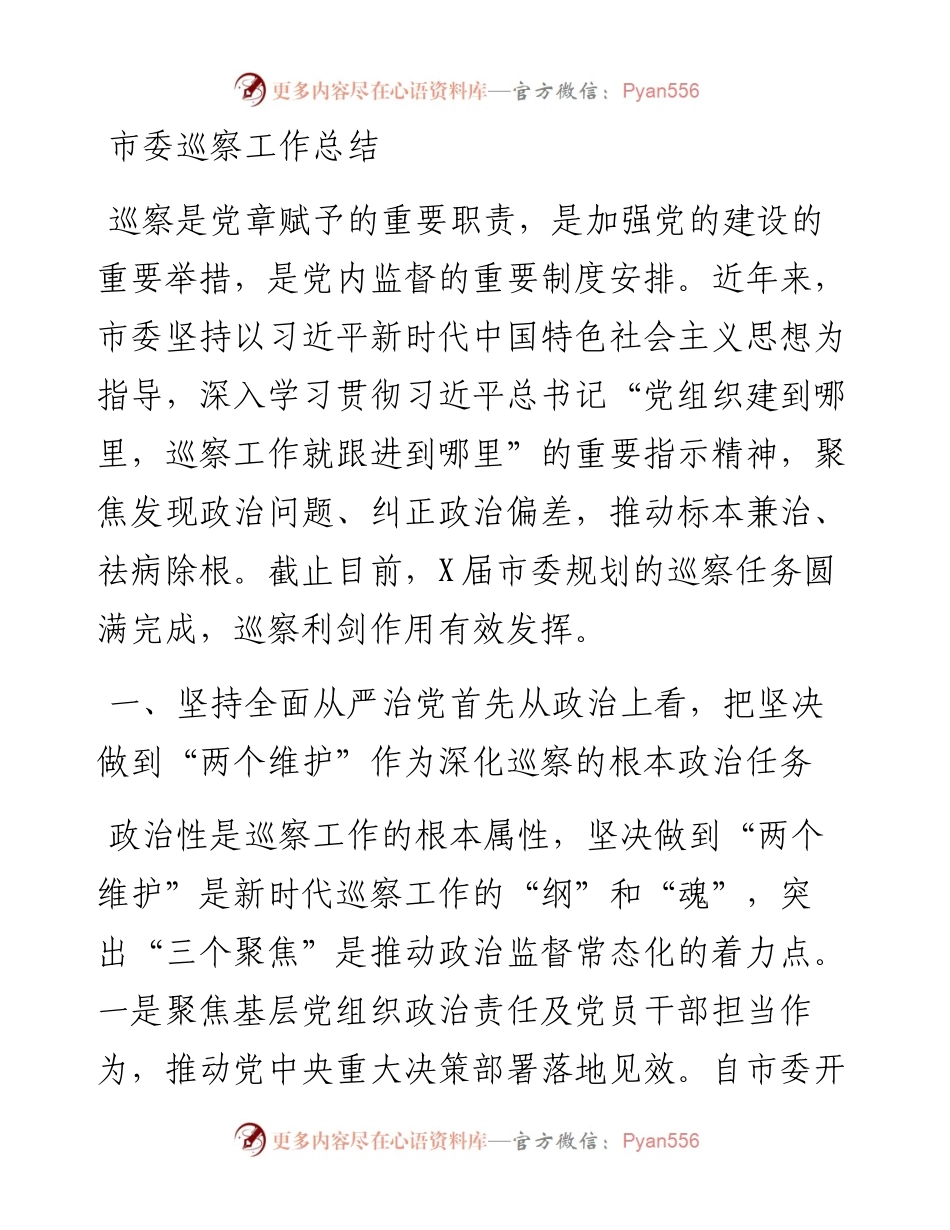 0502市委巡察工作总结.docx_第1页