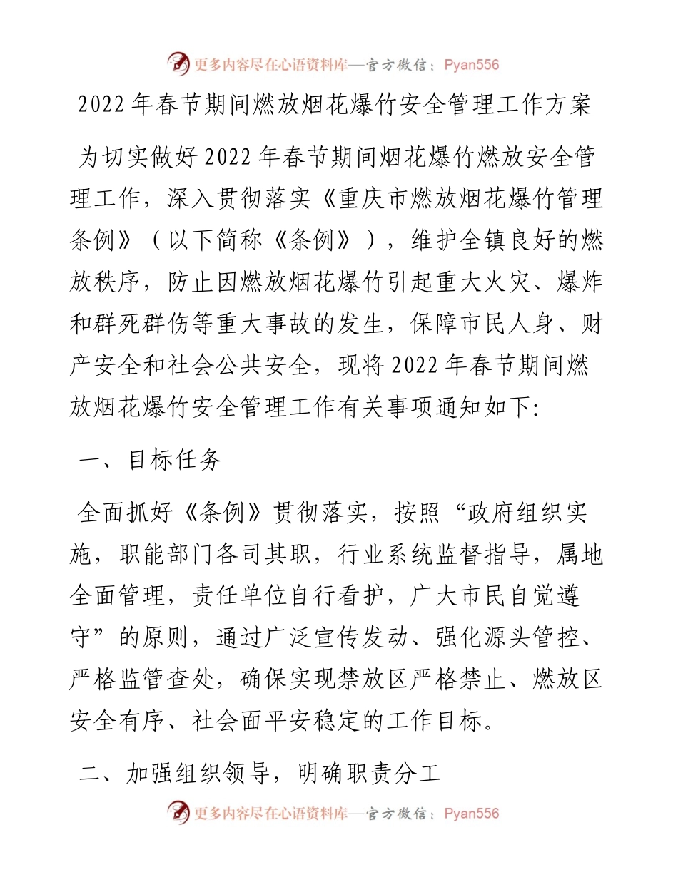 012508：春节期间燃放烟花爆竹安全管理工作方案.docx_第1页