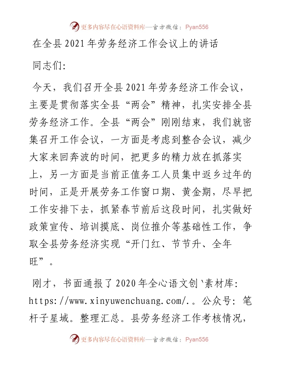 0131在全县劳务经济工作会议上的讲话.docx_第1页