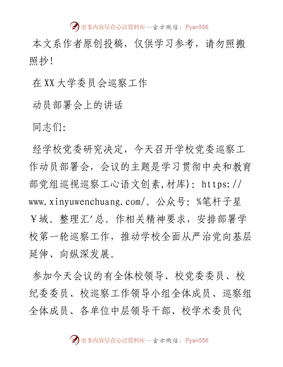 040102-在XX大学委员会巡察工作动员部署会上的讲话.docx_第1页