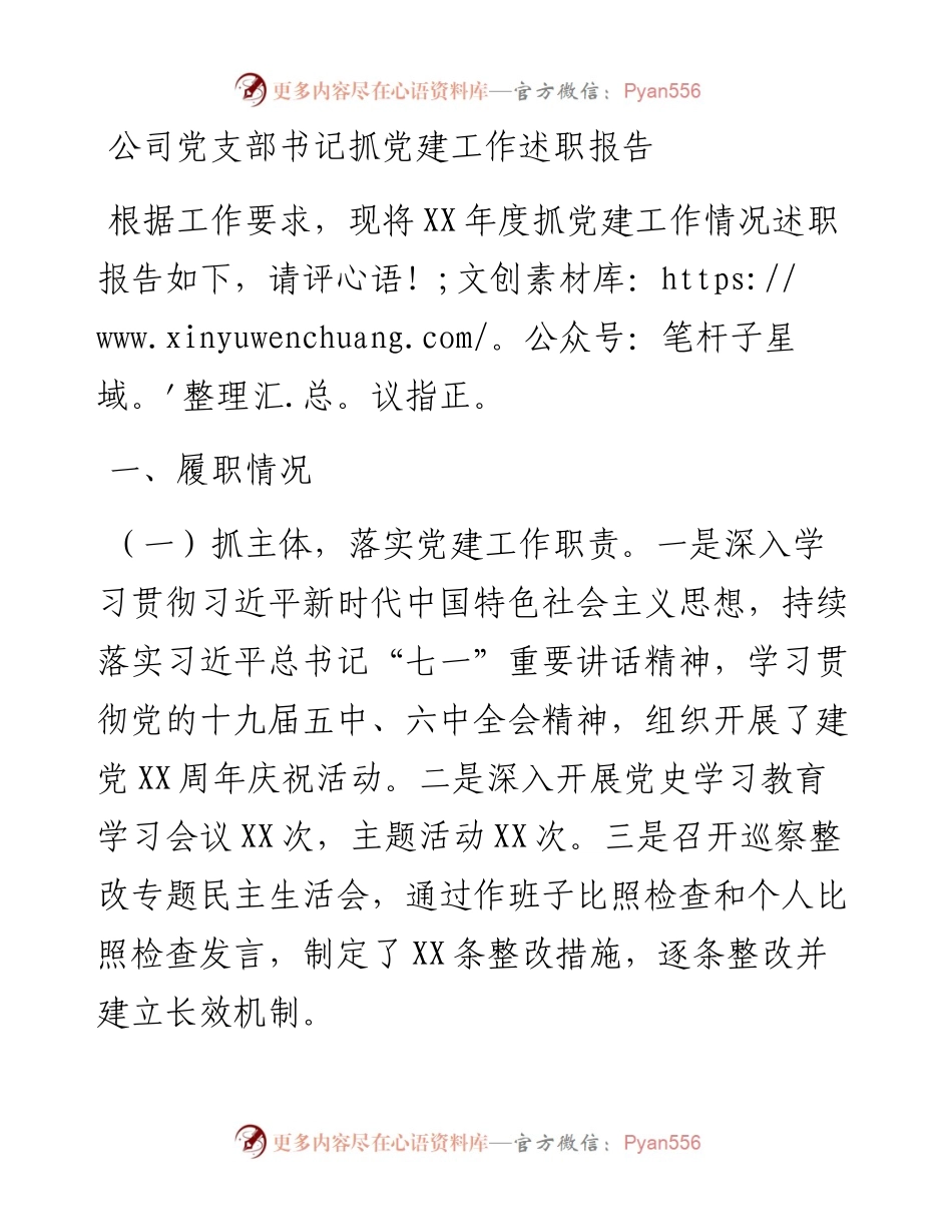 021847：公司党支部书记抓党建工作述职报告.docx_第1页