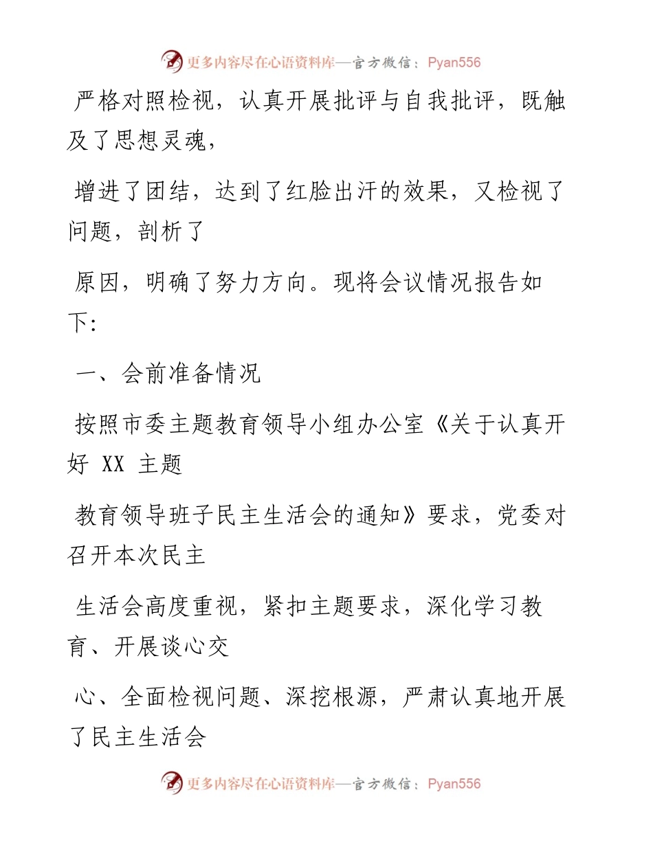 0907笔友分享不忘初心牢记使命主题教育领导班子民主生活会情况报告.docx_第2页
