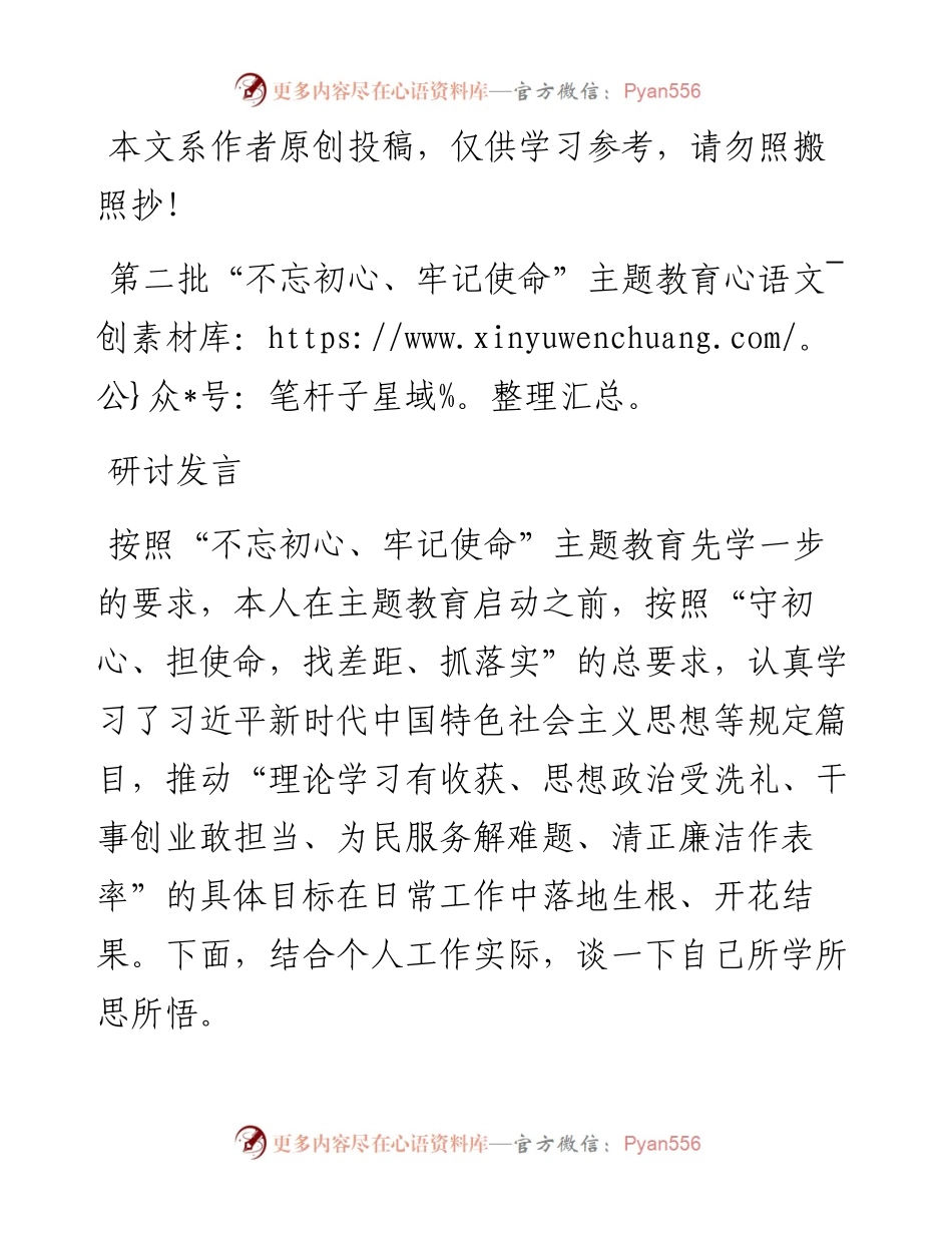 090506第二批不忘初心牢记使命主题教育研讨发言.docx_第1页