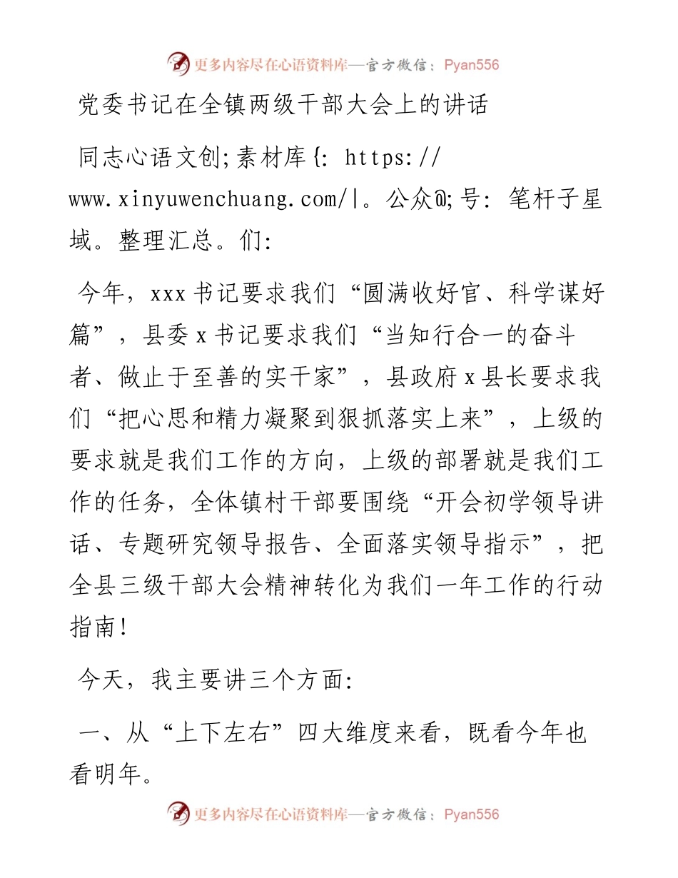 021509：党委书记在全镇两级干部大会上的讲话.docx_第1页