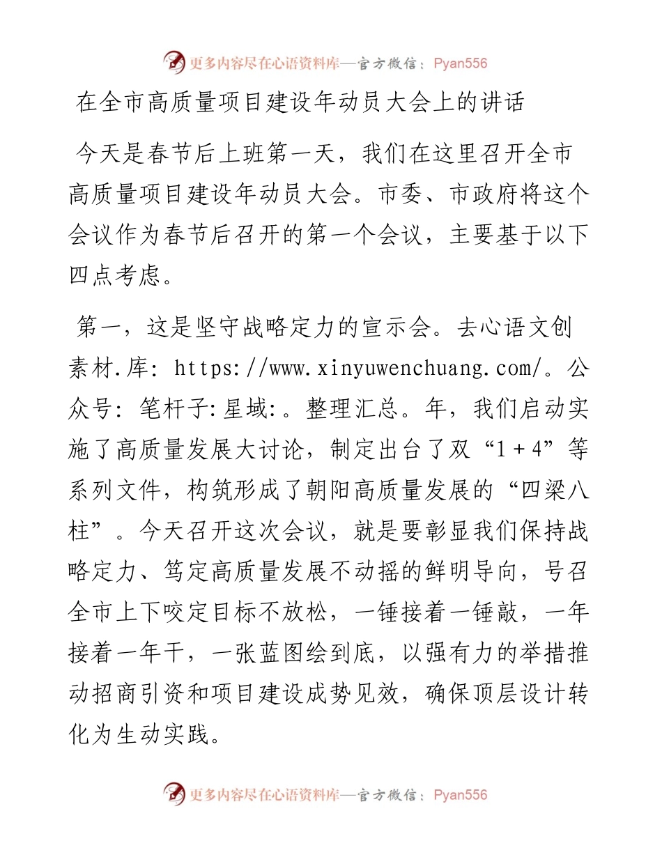 021919：在全市高质量项目建设年动员大会上的讲话.docx_第1页