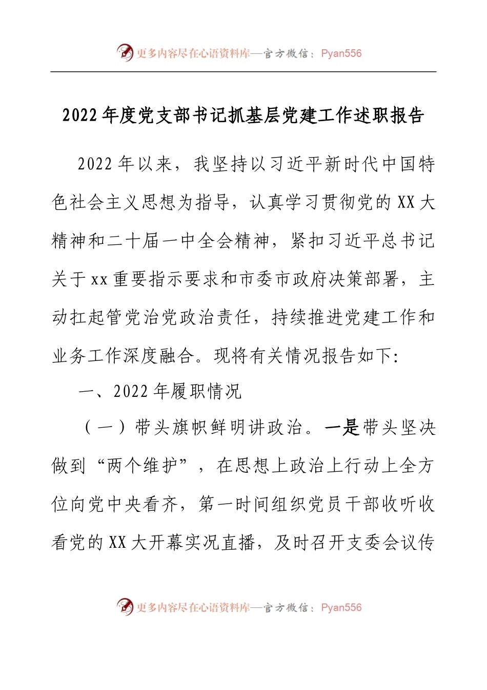 2022年度党支部书记抓基层党建工作述职报告.docx_第1页