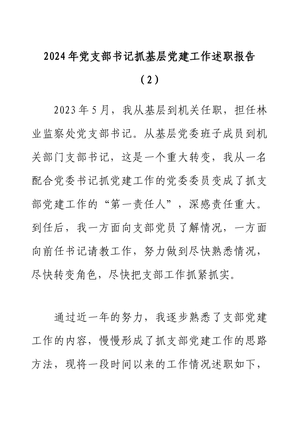 2024年党支部书记抓基层党建工作述职报告（2）.docx_第1页