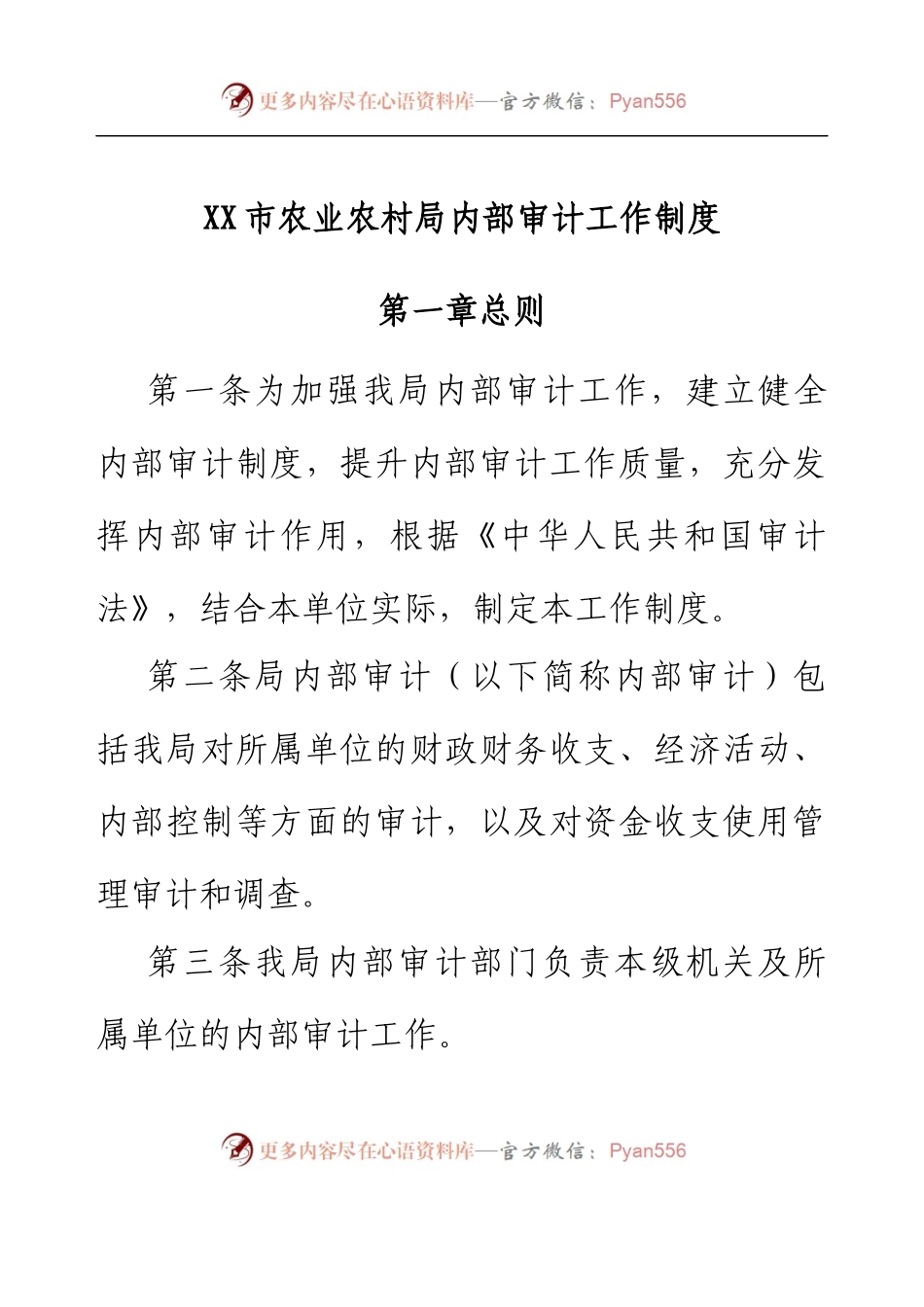 XX市农业农村局内部审计工作制度.docx_第1页