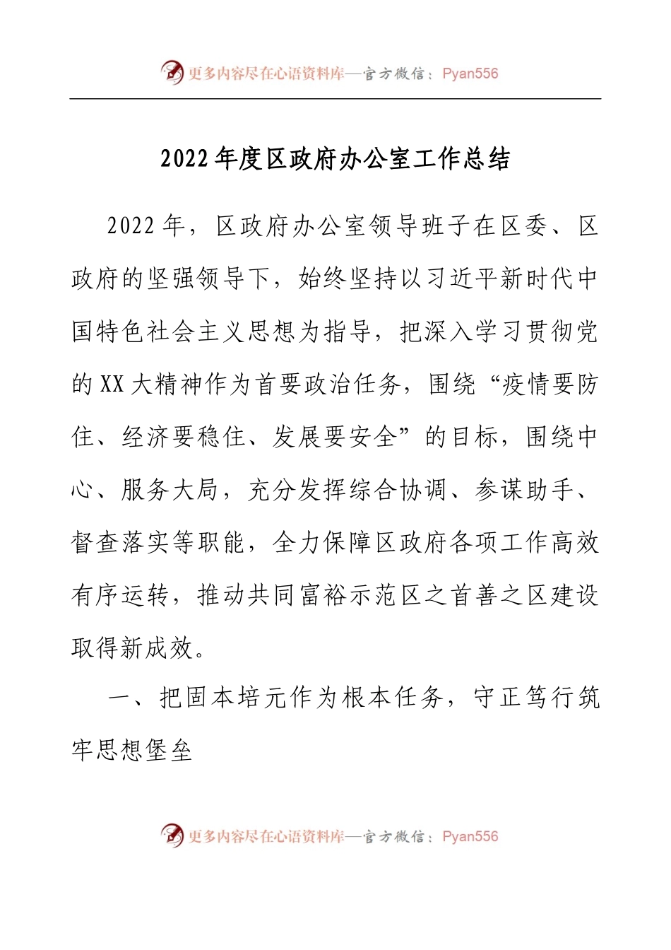 2022年度区政府办公室工作总结.docx_第1页