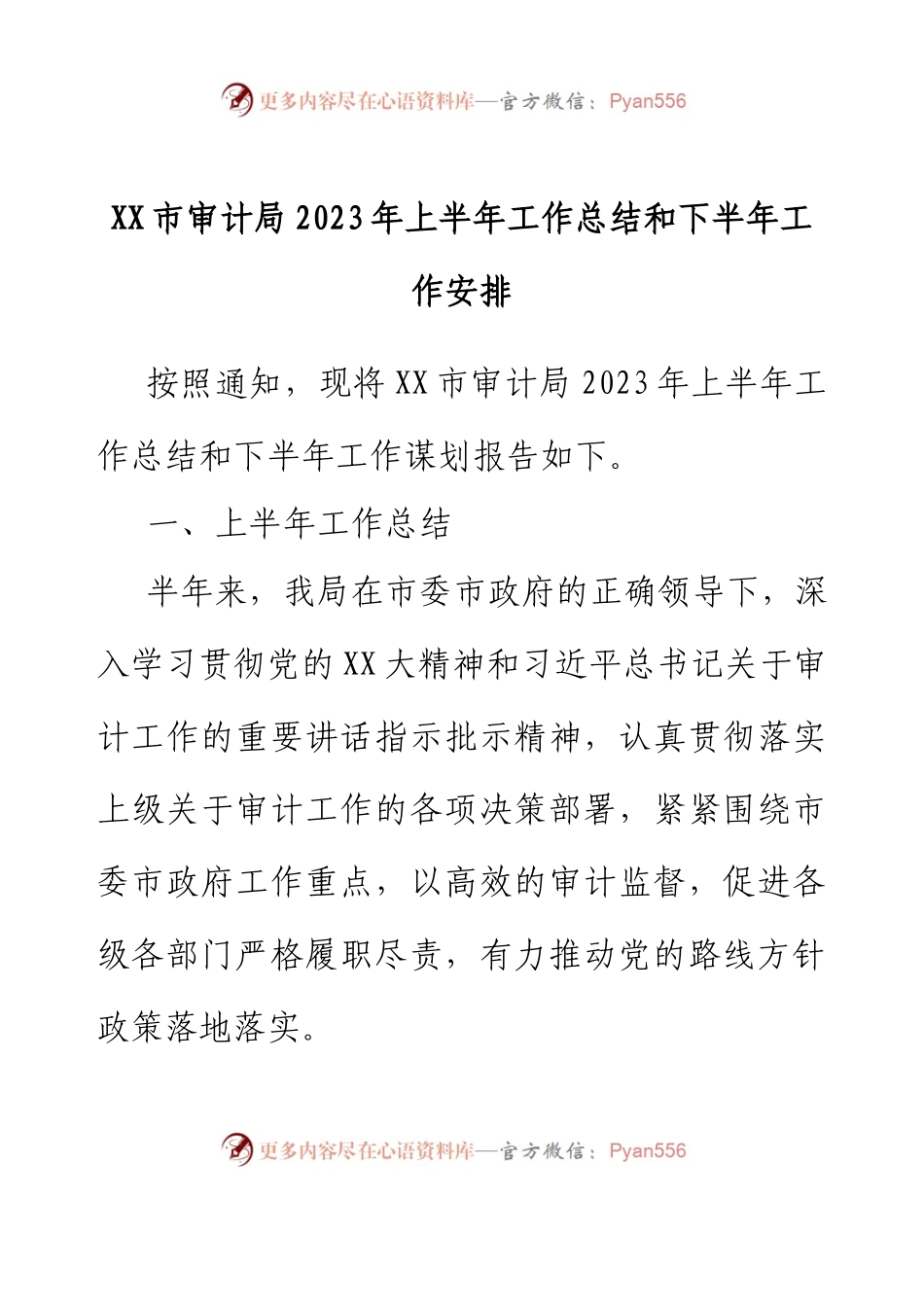 XX市审计局2023年上半年工作总结和下半年工作安排.docx_第1页
