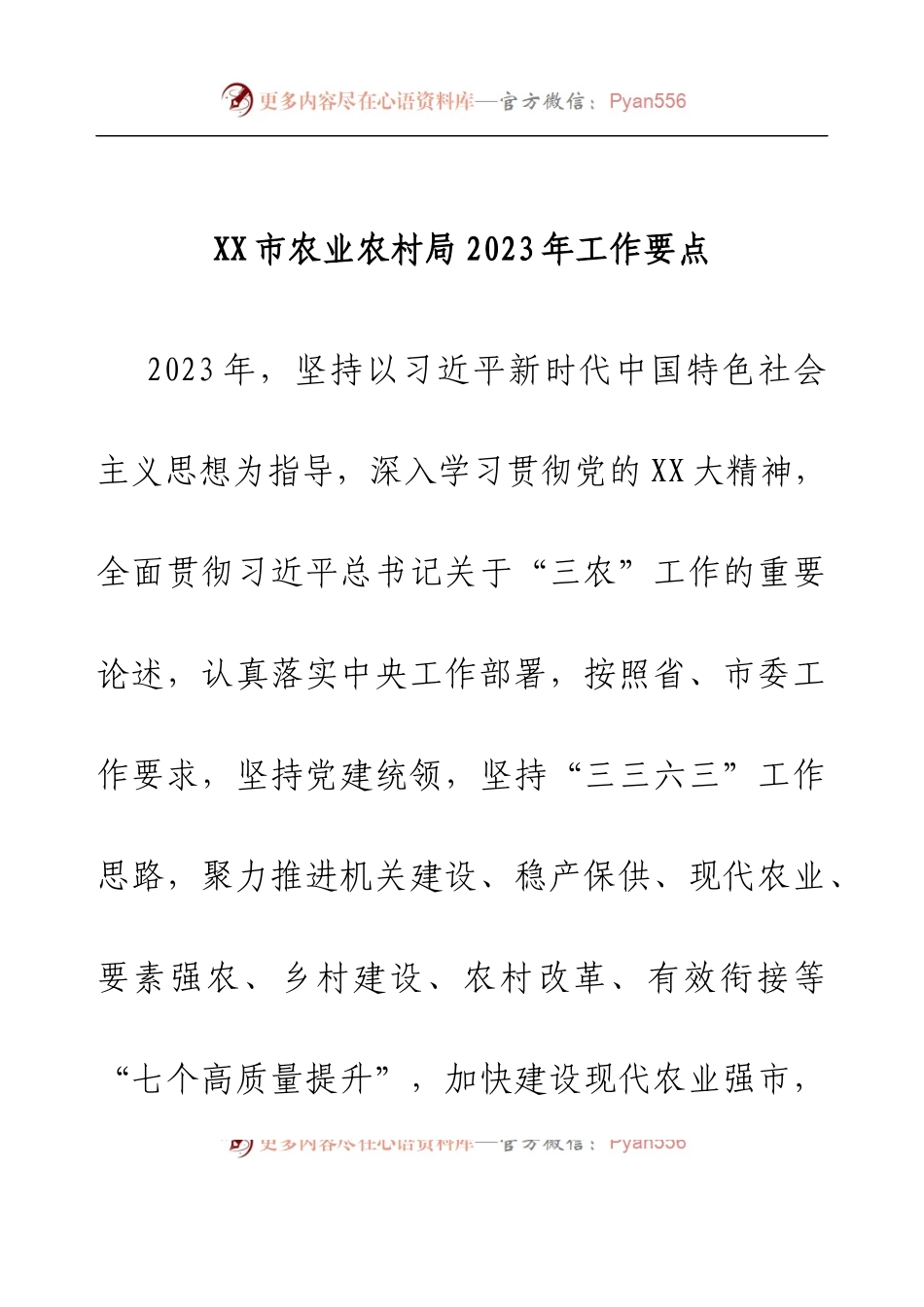 XX市农业农村局2023年工作要点.docx_第1页