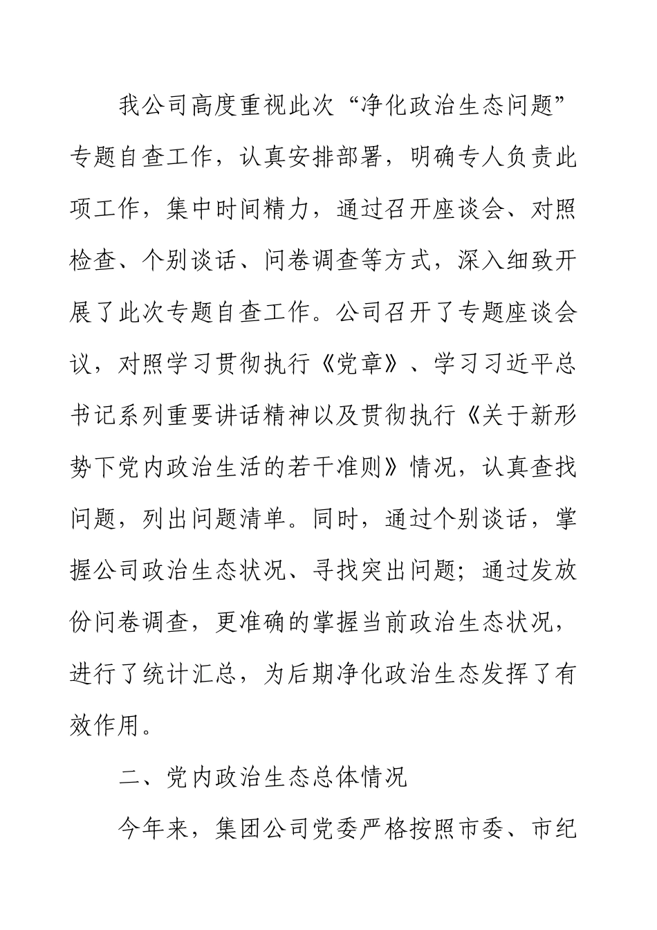 2024公司关于净化政治生态问题自查报告.docx_第2页