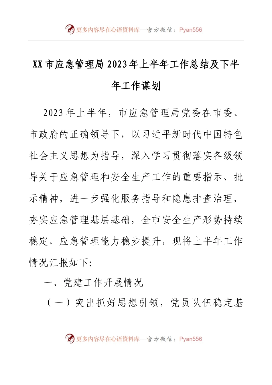 XX市应急管理局2023年上半年工作总结及下半年工作谋划.docx_第1页