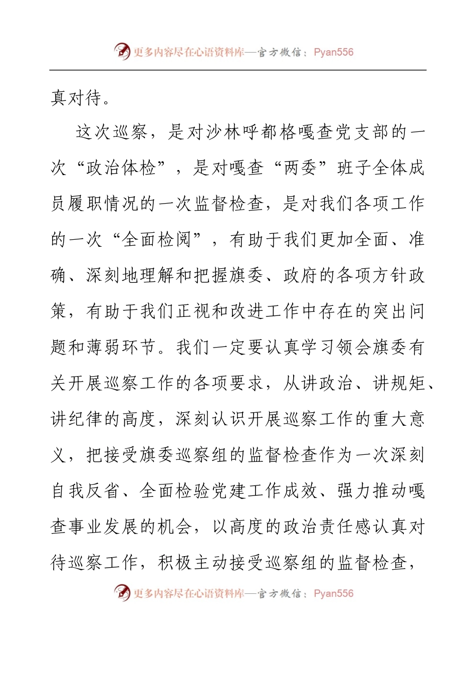 党支部书记在XX届旗委第X轮巡察工作第X巡察组进驻动员会上的表态发言.docx_第2页
