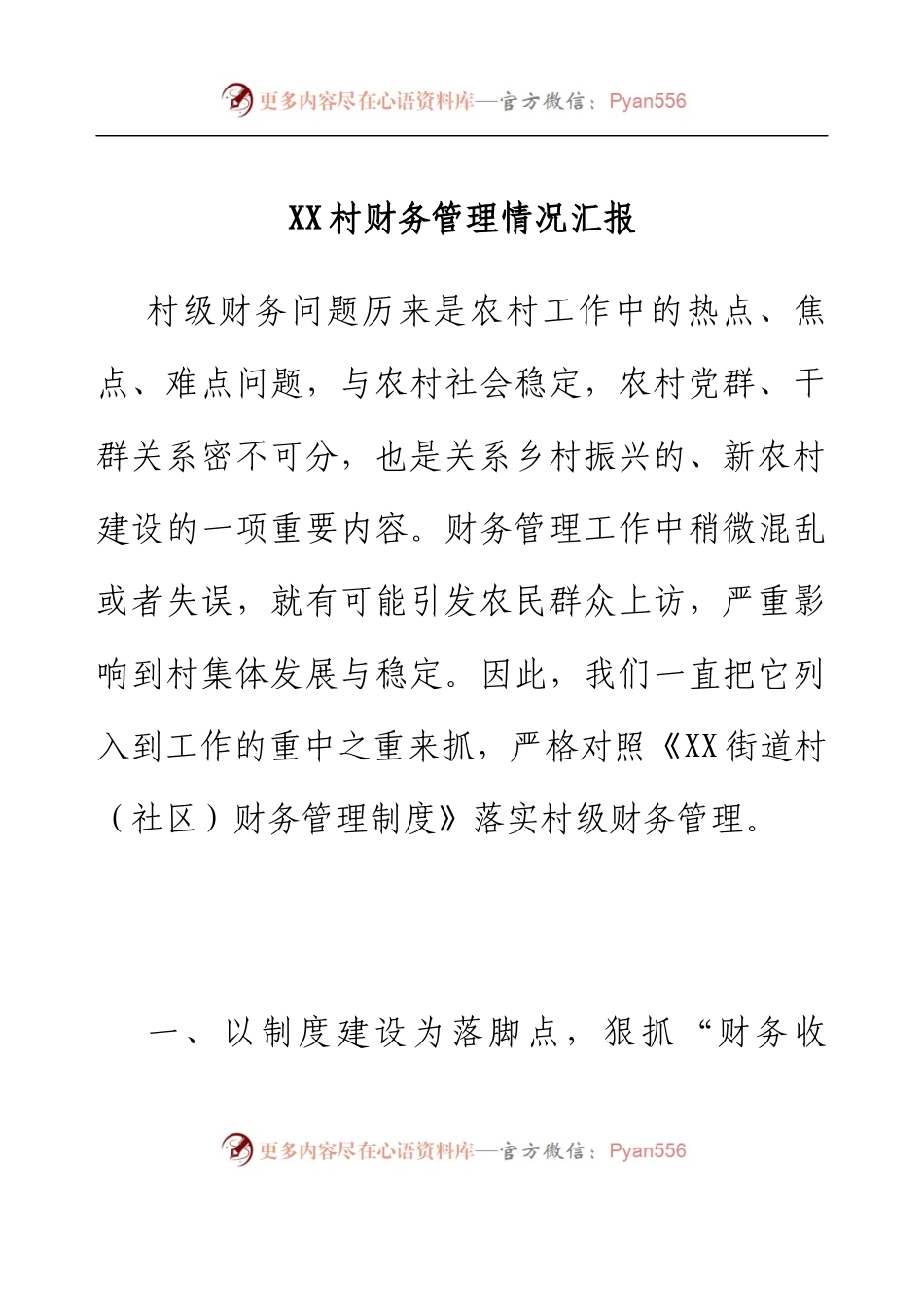 XX村财务管理情况汇报.docx_第1页
