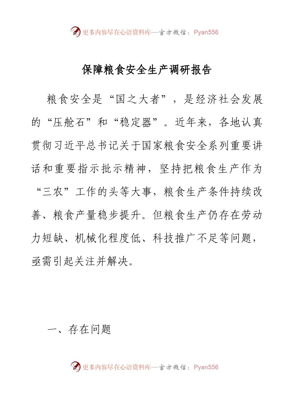 保障粮食安全生产调研报告.docx_第1页
