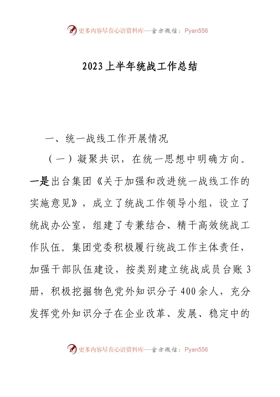 2023上半年统战工作总结.docx_第1页