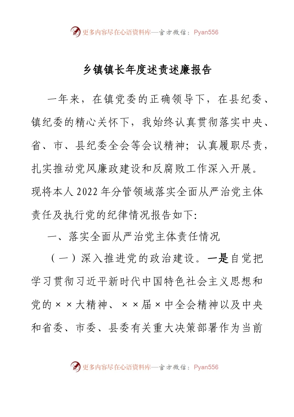 乡镇镇长年度述责述廉报告.docx_第1页