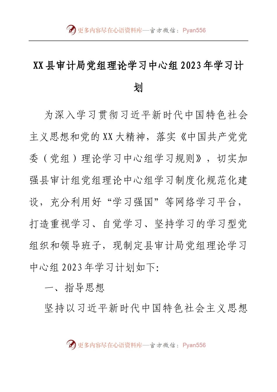 XX县审计局党组理论学习中心组2023年学习计划.docx_第1页