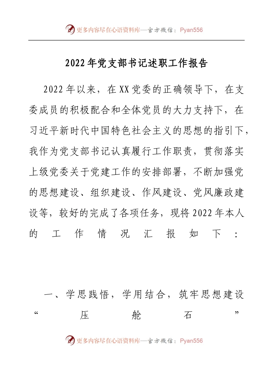 2022年党支部书记述职工作报告.docx_第1页