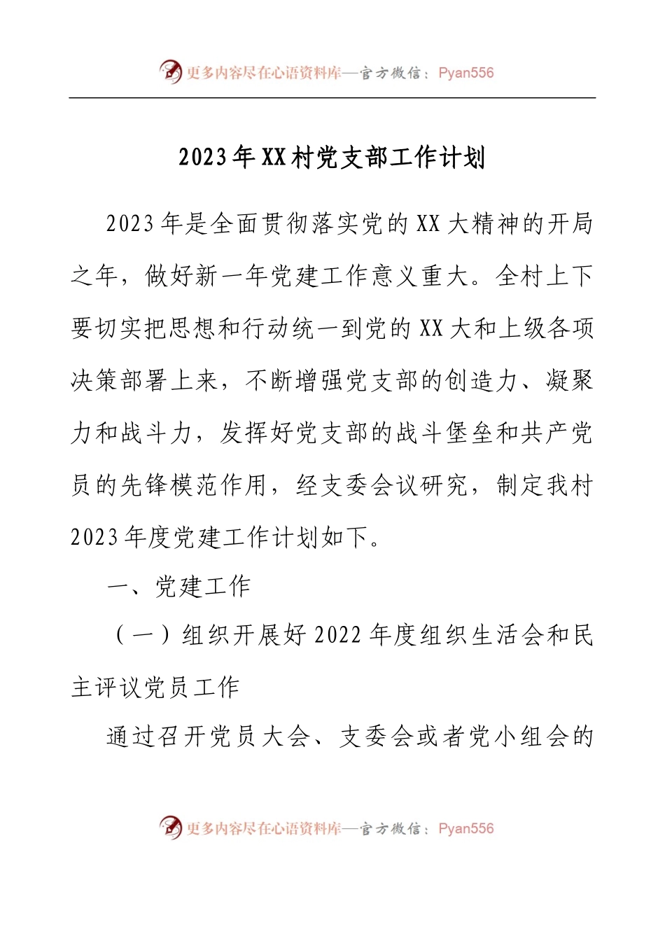 2023年XX街道XX村党支部工作计划.docx_第1页