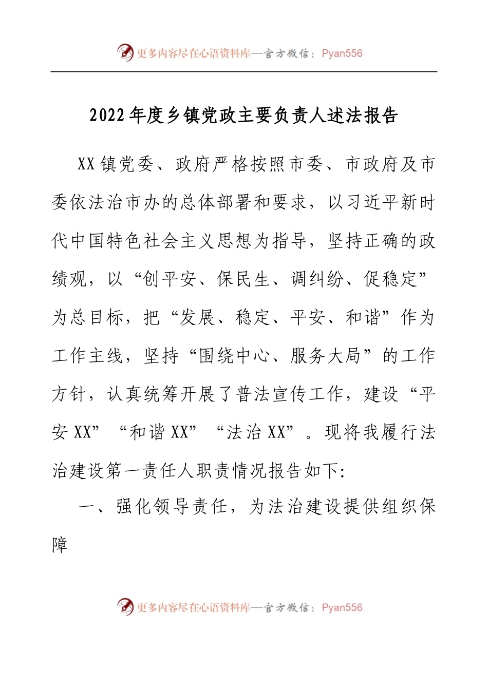 2022年度乡镇党政主要负责人述法报告.docx_第1页