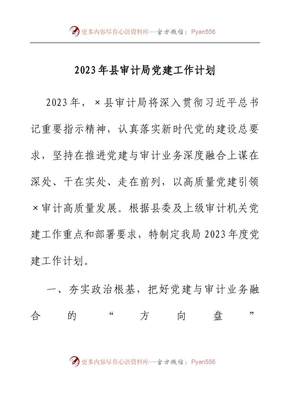 2023年县审计局党建工作计划.docx_第1页