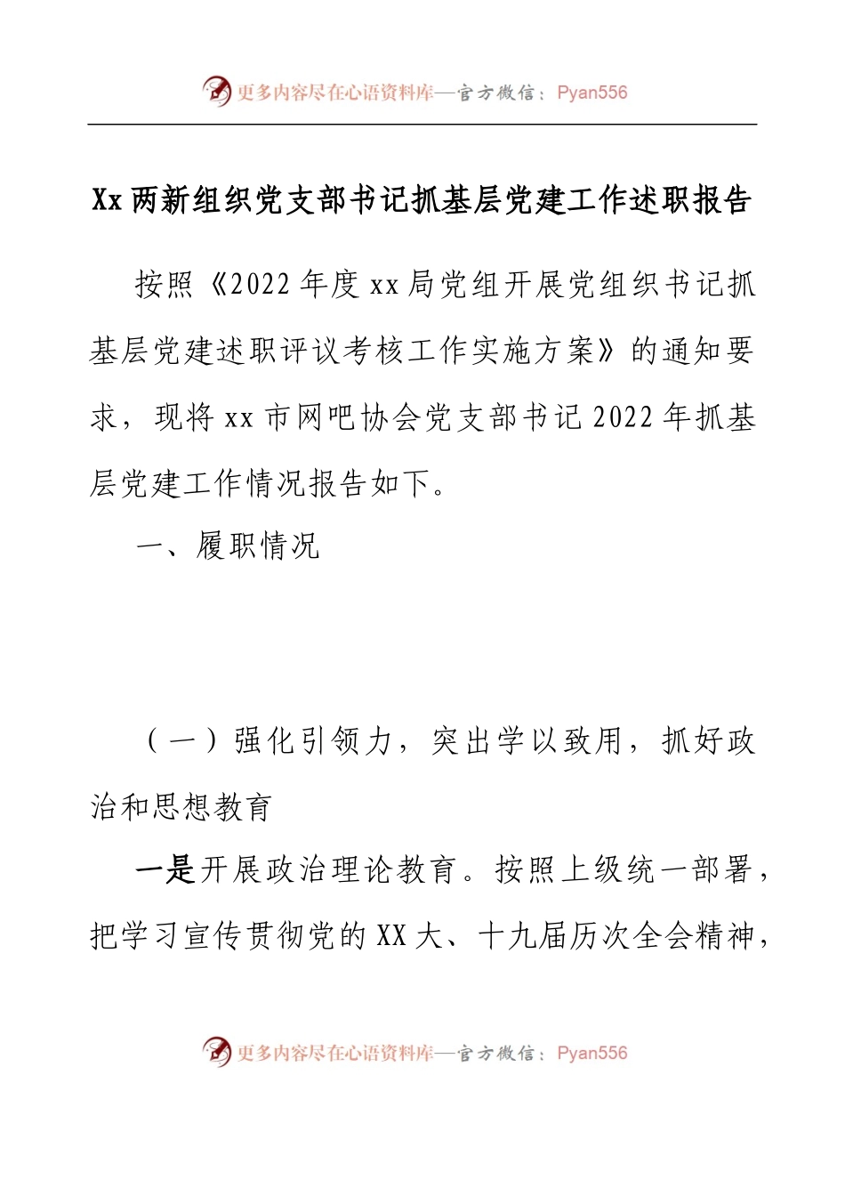 Xx两新组织党支部书记抓基层党建工作述职报告.docx_第1页