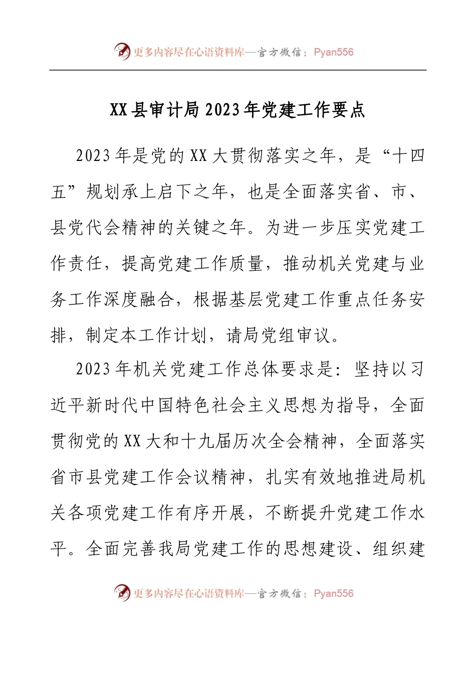 XX县审计局 2023年党建工作要点.docx_第1页