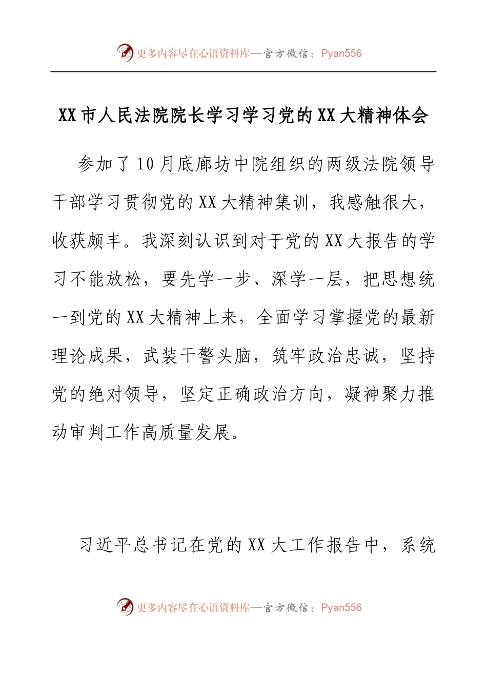 XX市人民法院院长学习学习党的二十大精神体会.docx_第1页