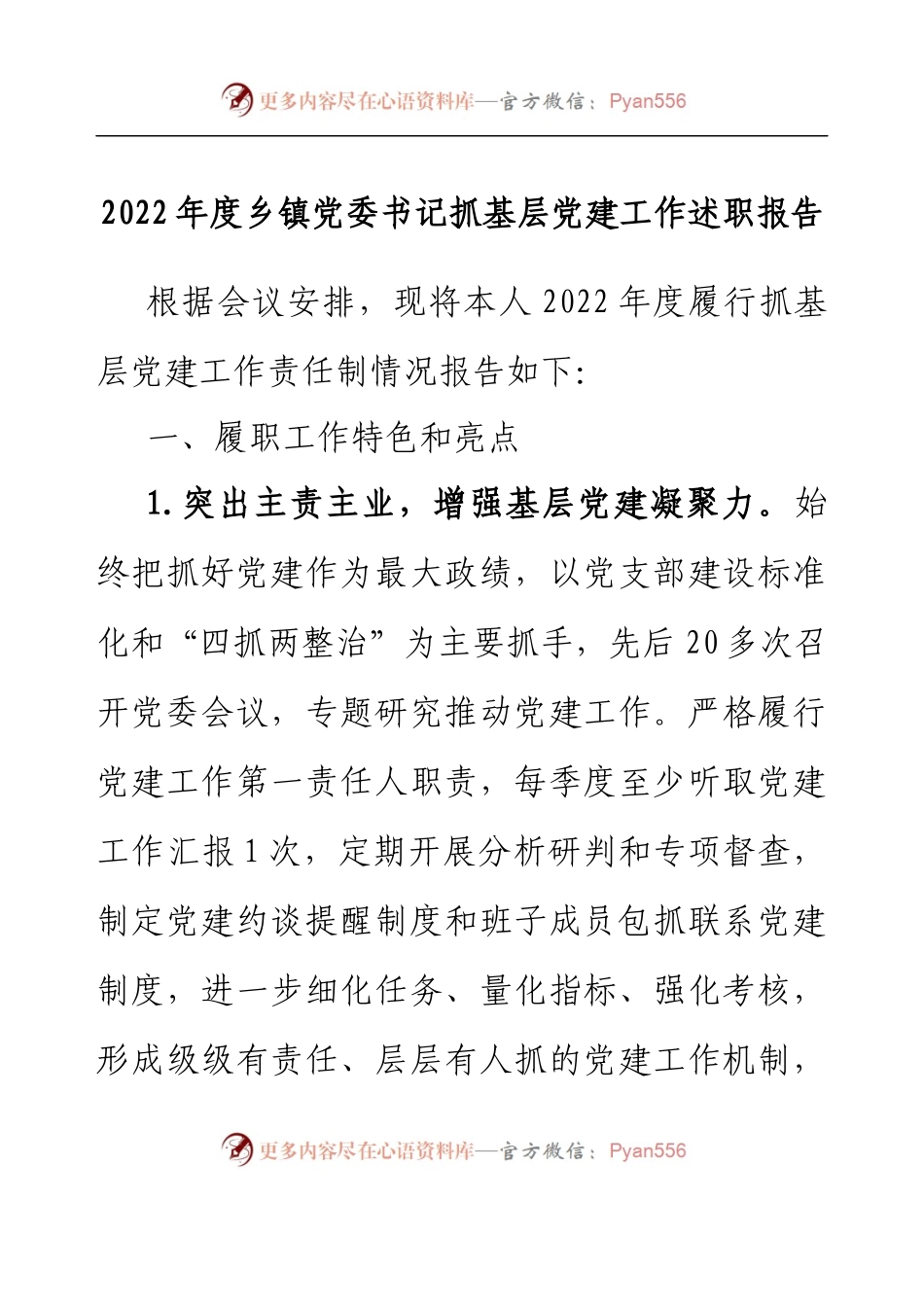 2022年度乡镇党委书记抓基层党建工作述职报告.docx_第1页