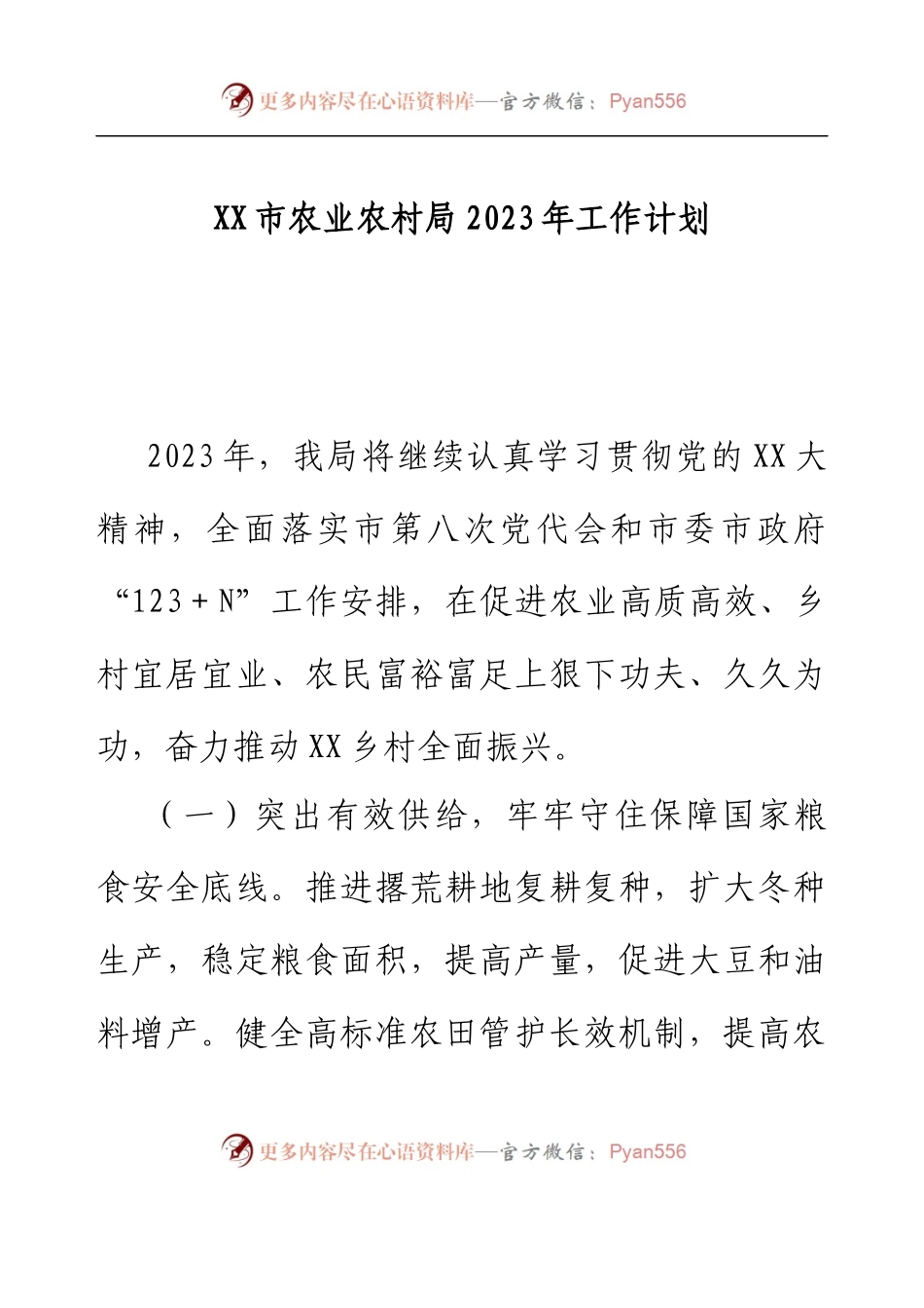 XX市农业农村局2023年工作计划.docx_第1页